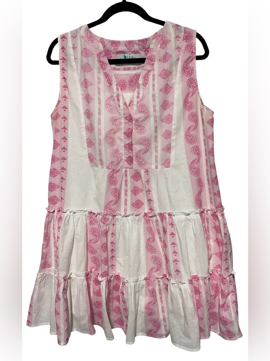 Bindu Dresses & Skirts - Bindu Pink & White Paisley Tiered Sleeveless Dress – Women’s Large